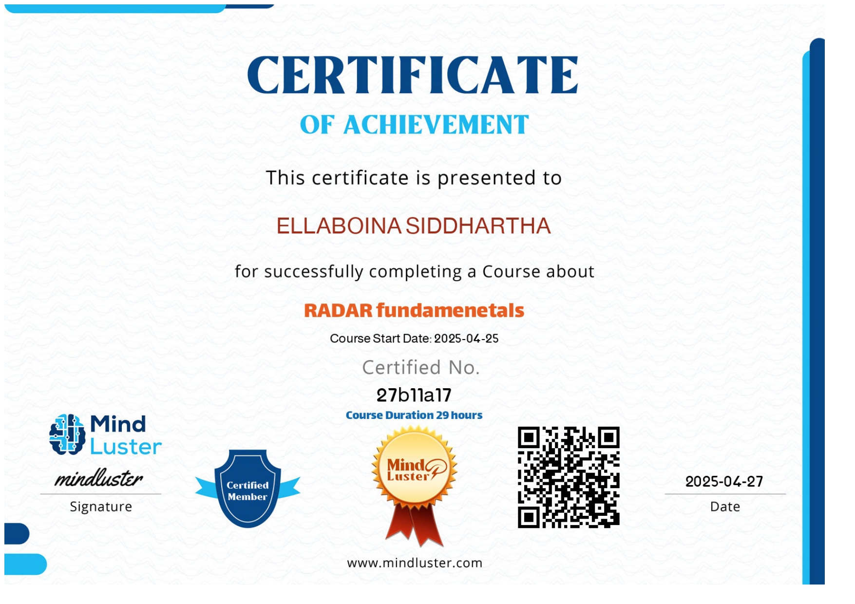 RADAR Fundamentals Certificate by MindLuster